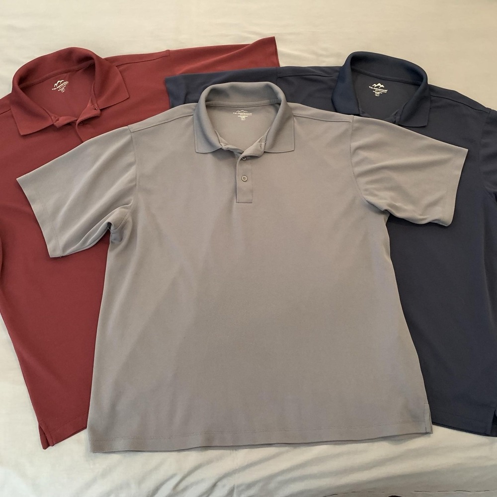 Tri-Mountain Polo Shirt Mens Large Lot Of 3 Gray Navy Red Performance Golf